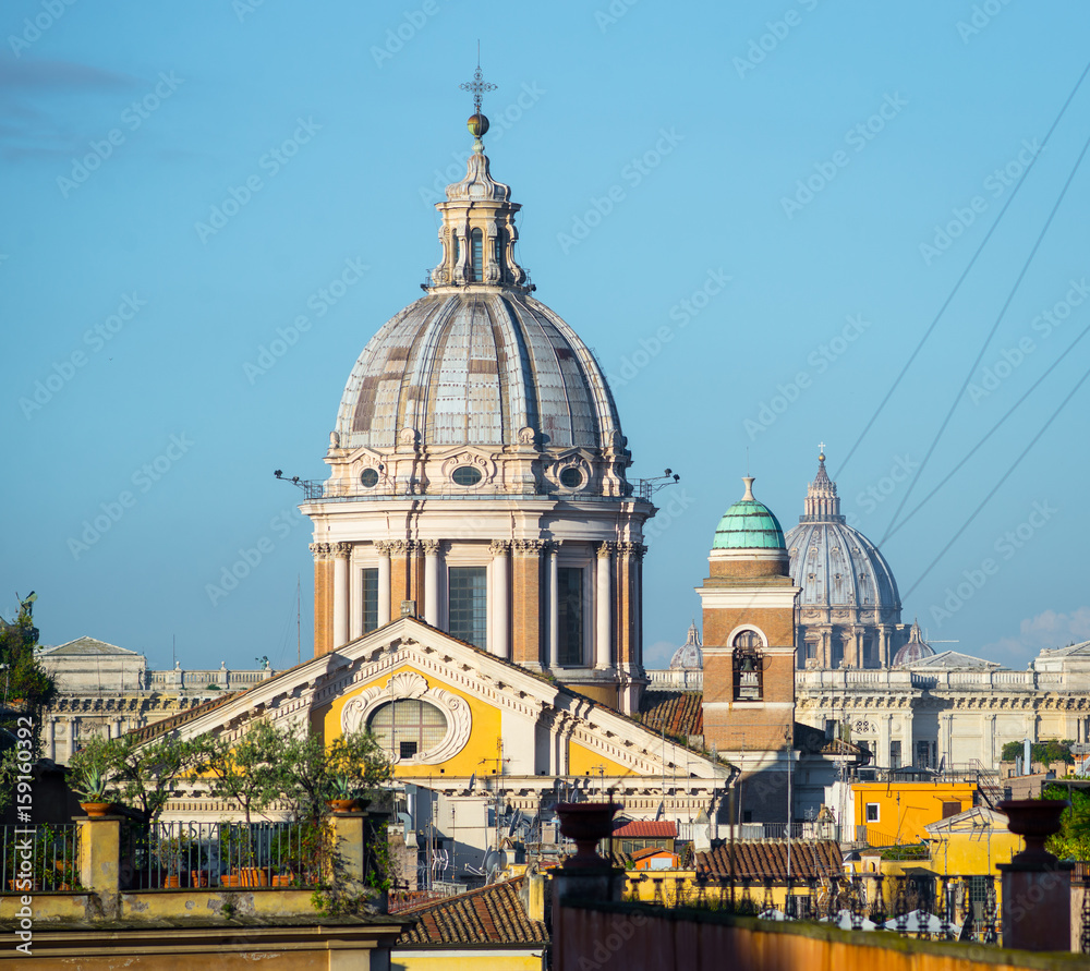 San Carlo al Corso dome view from piazza di Spagna in Rome, Italy