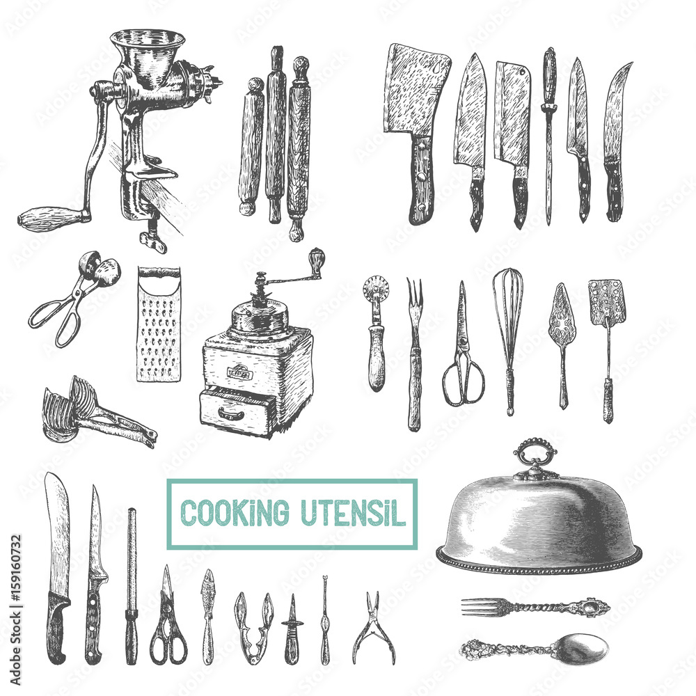Premium Vector | Set of kitchen utensils and food vector illustration hand  drawing doodles