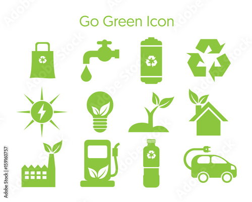Go green and Renewable Energy Icon 