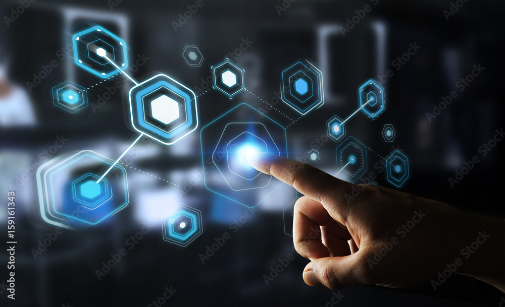 Businessman using digital screens with holograms datas 3D rendering Businessman using digital screens with holograms datas 3D rendering