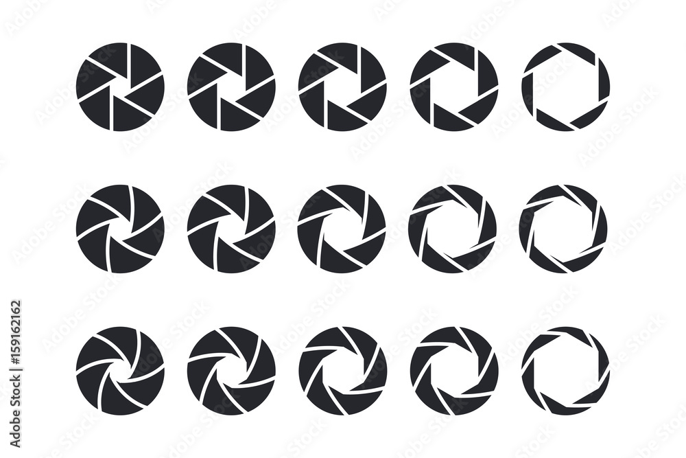 Camera shutter icons set Camera shutter icons set