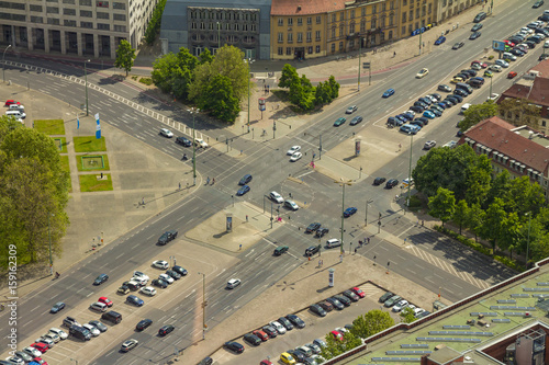 Aerial view of cars in a road junction in a street of Berlin city