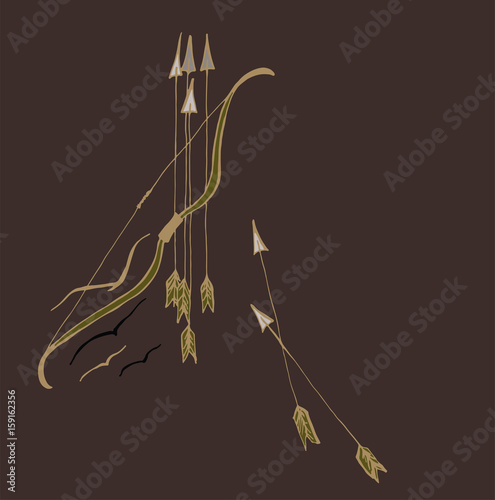 Bow with arrows in the shape of birds
