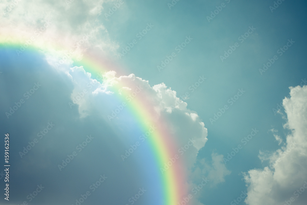 Blue sky cloud with rainbow , process in vintage style