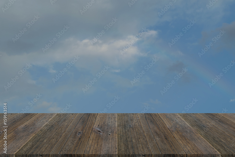 Blue sky cloud with Wood terrace