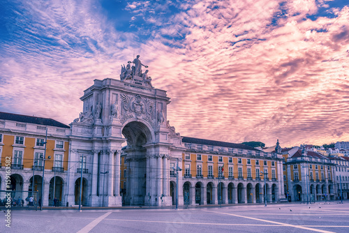 Lisbon, Portugal: the Triumphal Rua Augusta Arch, Arco Triunfal da Rua Augusta at sunrise 
 photo