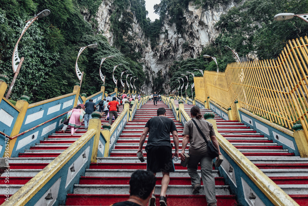 Long and high stairway to Batu Caves near Kuala Lumpur, Malaysia