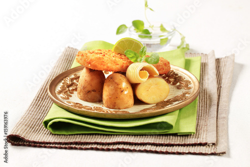 Fried fish fillet with new potatoes