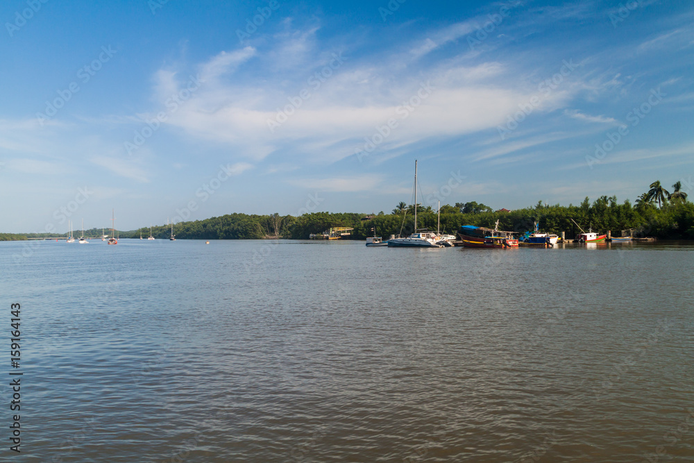 View of yachts in the port of Kourou, French Guiana