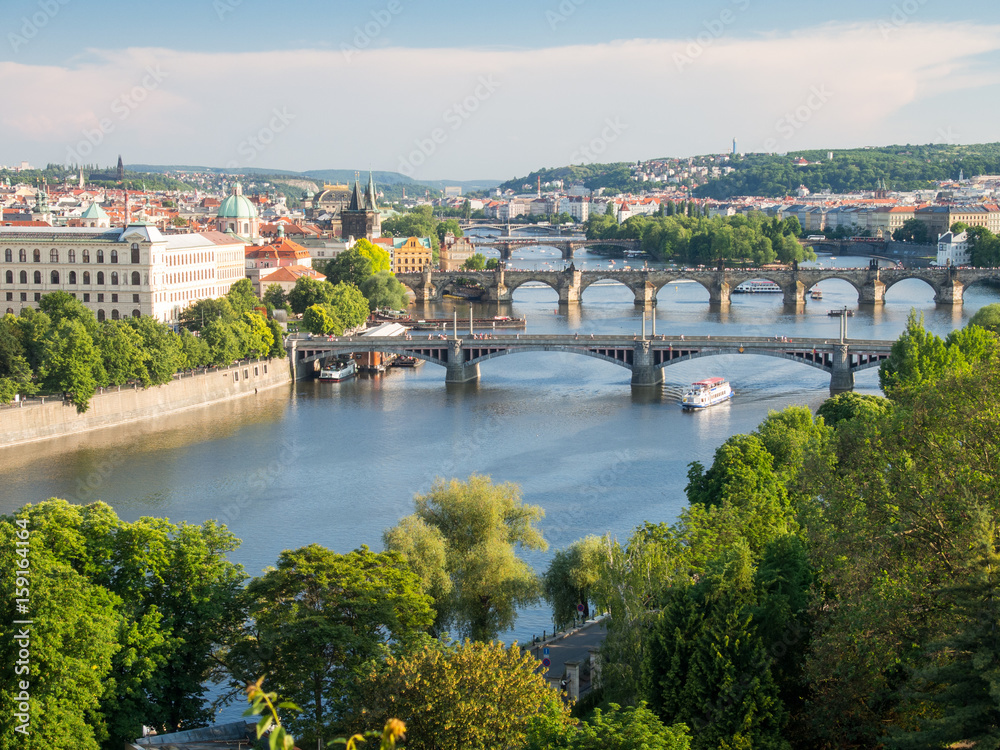     prague, view over vltava and charles bridge 