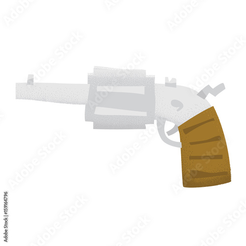 Cartoon style grunge revolver gun isolated vector illustration on white