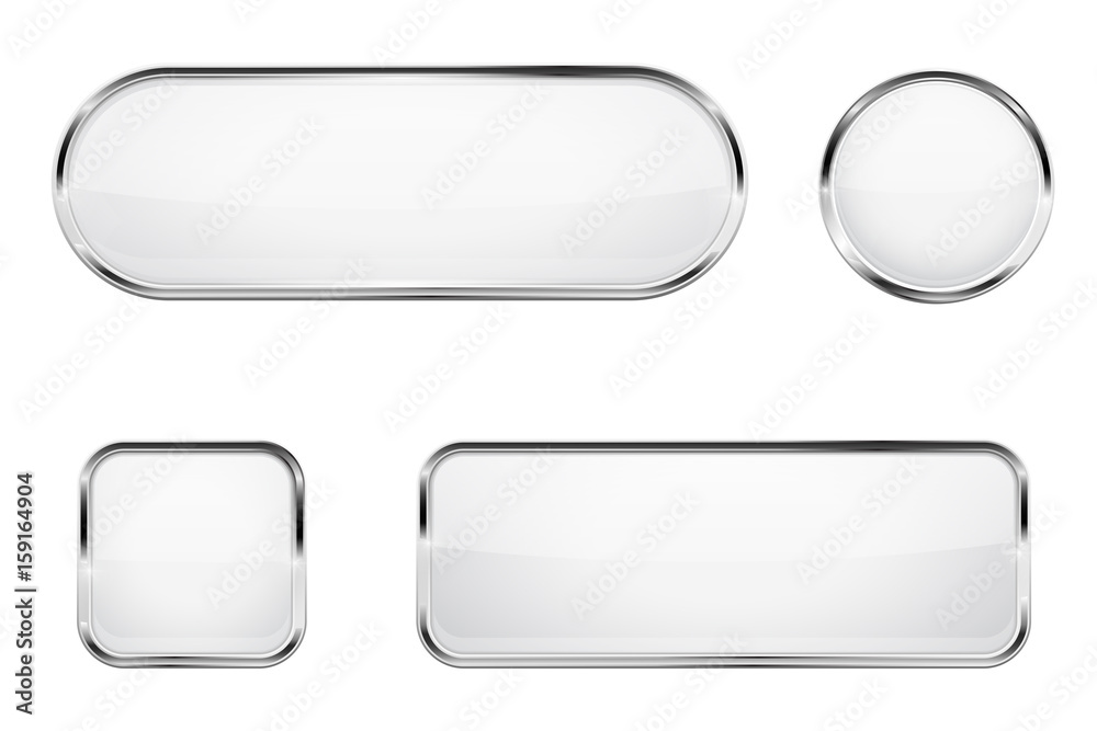 White glass buttons with chrome frame White glass buttons with chrome frame