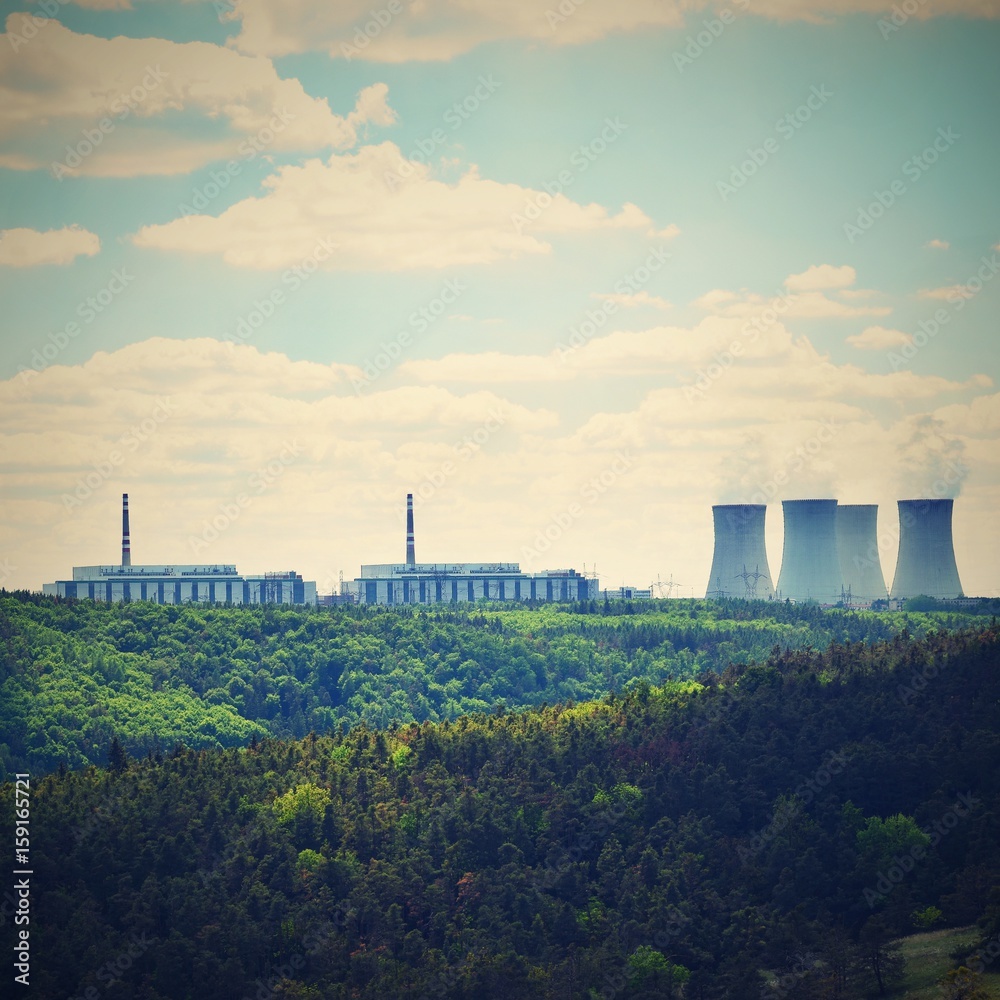 Nuclear power plant Dukovany. Czech Republic, Europe. Landscape with forests and valleys. Nuclear power plant Dukovany. Czech Republic, Europe. Landscape with forests and valleys.