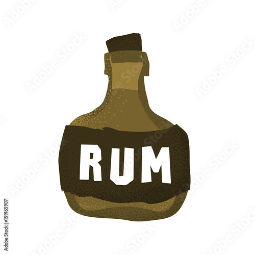 Cartoon style grunge pirate rum bottle isolated vector illustration on white