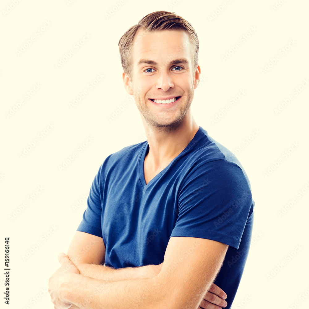 Cheerful young man, on yellow Cheerful young man, on yellow