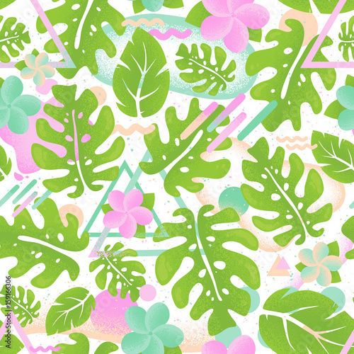 Tropical hipster jungle palm leaf seamless pattern green