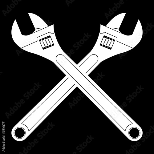 Wrench set. White crossed icons on black background