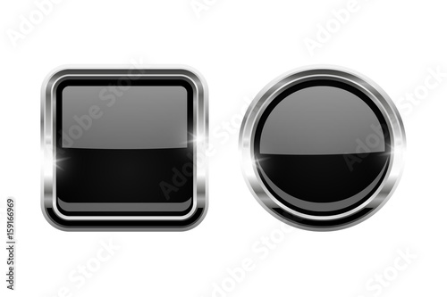 Black shiny buttons. Round and square glass web icons