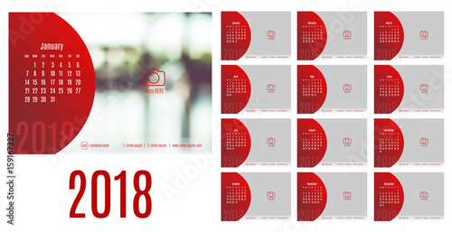 Vector of Calendar 2018 year ,12 month calendar with modern style,week start at Sunday,Template for place your photo