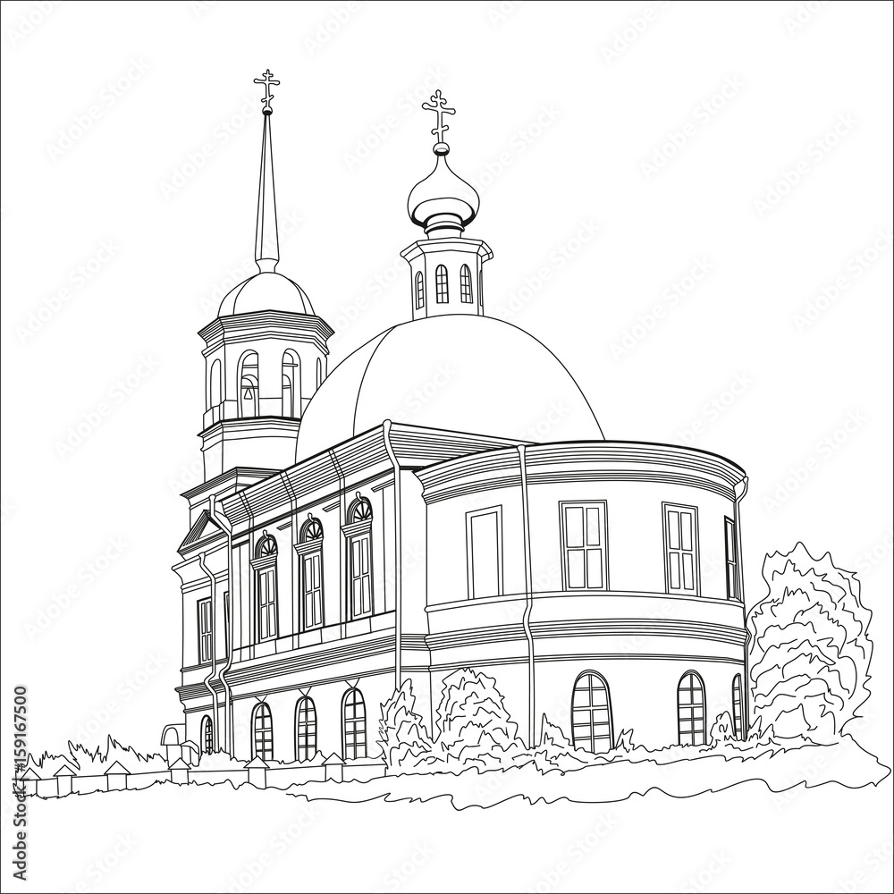 Cathedral hand drawn line art