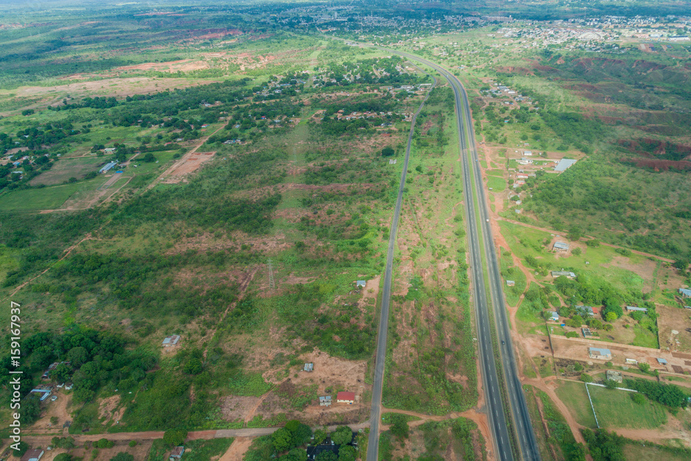 Aerial view of a highway near Ciudad Bolivar, Venezuela