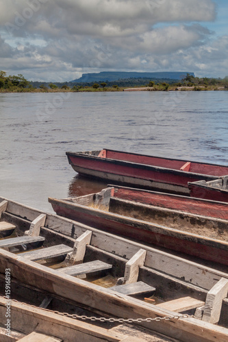 Canoes on the river Carrao  Venezuela. They are used for tours to Angel Fall  the highest waterfall in the world.