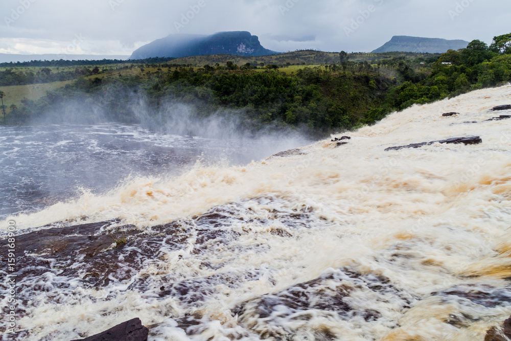 Canaima Lagoon waterfalls at river Carrao in Venezuela