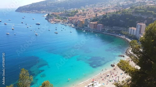 Aerial View of Villefranche-sur-Mer in the French Riviera, France, and the Mediterranean sea - 4K Video
