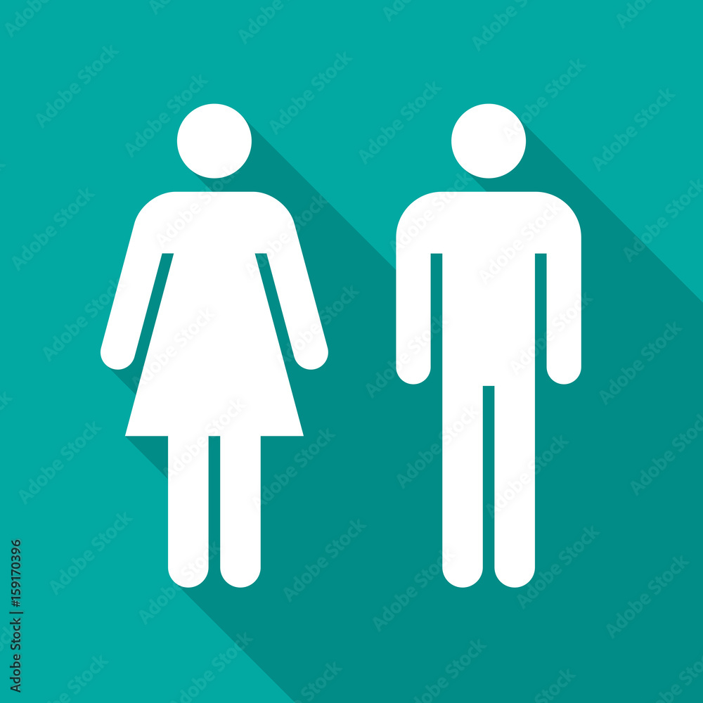 Man and woman icon with long shadow. Flat design style. Man and woman simple silhouette. Modern flat icon in stylish colors. Web site page and mobile app design vector element. Man and woman icon with long shadow. Flat design style. Man and woman simple silhouette. Modern flat icon in stylish colors. Web site page and mobile app design vector element.