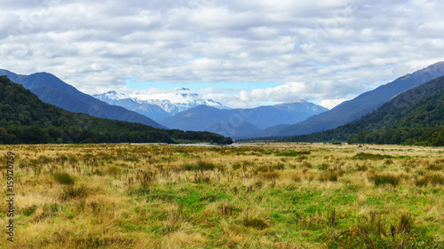 Panoramic beautiful scenery of Mount Cook / Aoraki in Autumn , South Island of New Zealand