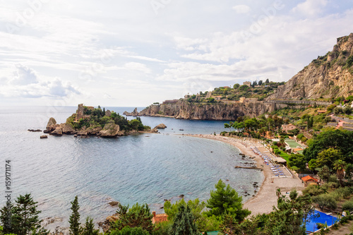 The picturesque Isola Bella Beach in autumn after the main tourist season - Taormina, Sicily, Italy