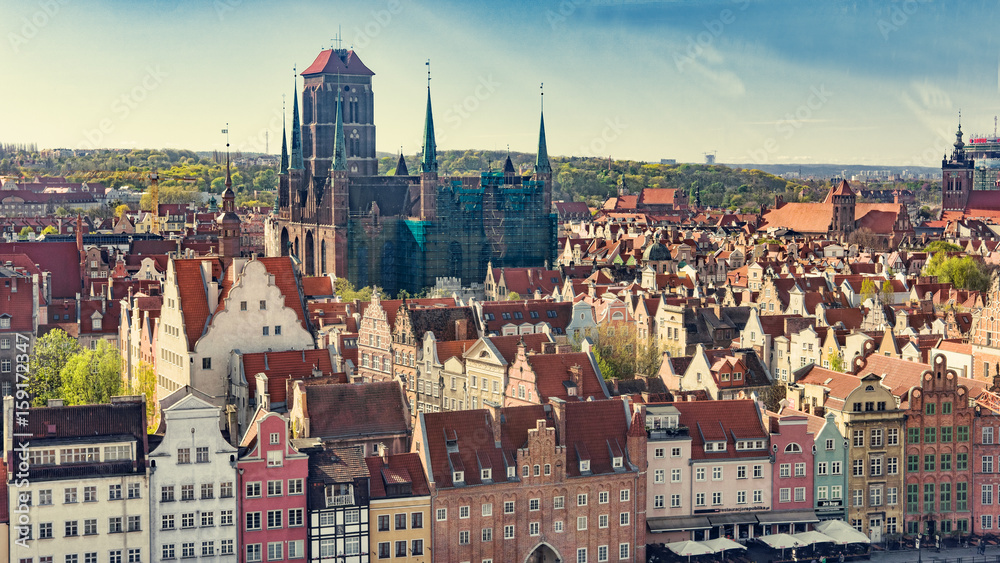 Fototapeta premium GDANSK, POLAND - May 07 2017: Aerial panoramic view of Gdansk.