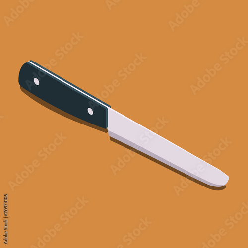 kitchen knife blade down vector illustration isolated on background, table cutting knife in isometric view with a shadow
