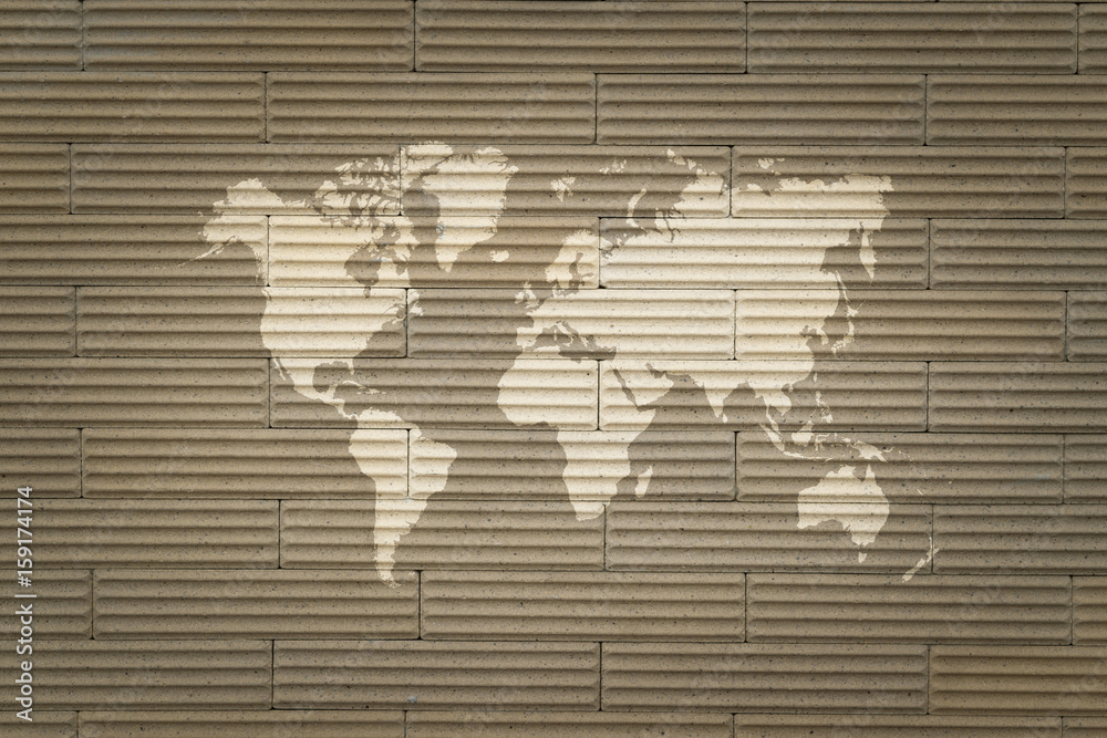Fototapeta Wall texture surface with world map
