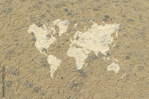 Sand texture surface with world map