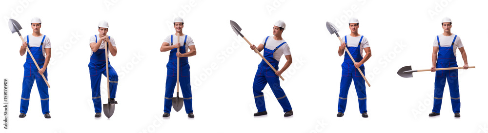 Repairman with spade isolated on white Repairman with spade isolated on white