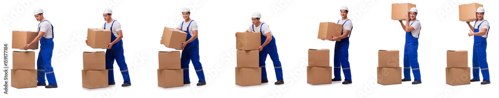 Man delivering box isolated on white Man delivering box isolated on white