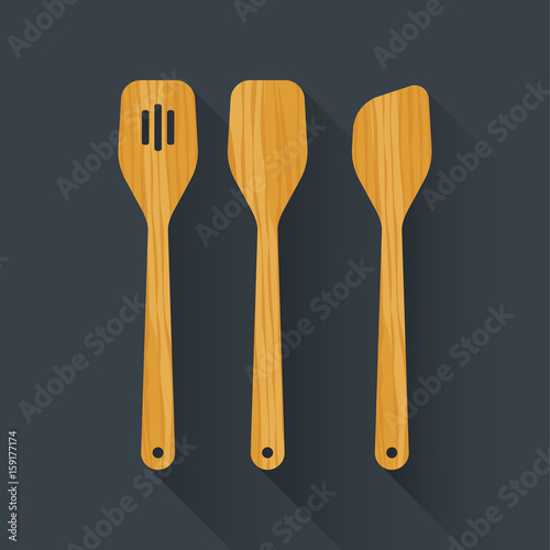 Wooden spatula. Flat design. Vector illustration.