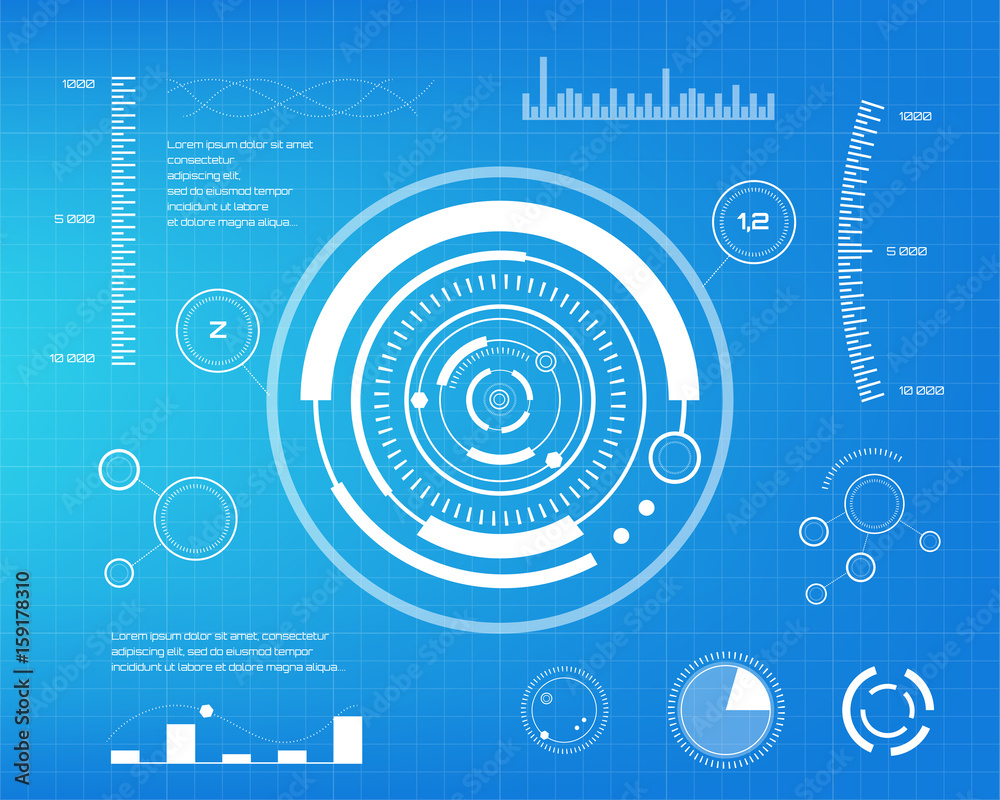 Fototapeta premium Set of white infographic elements. Head-up display elements for the web and app. Futuristic user interface. Virtual graphic.