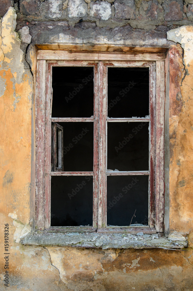 Old wooden vintage window without glasses.