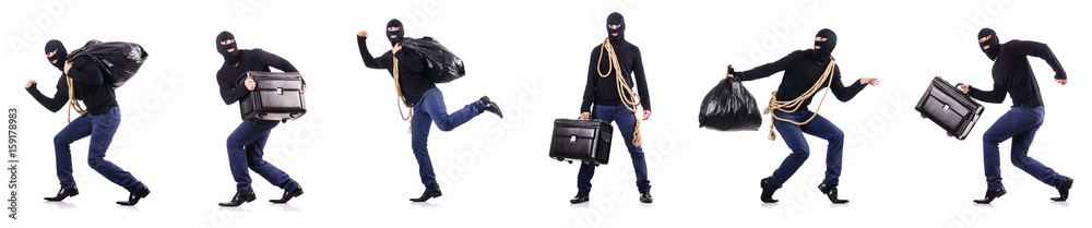 Burglar wearing balaclava isolated on white
