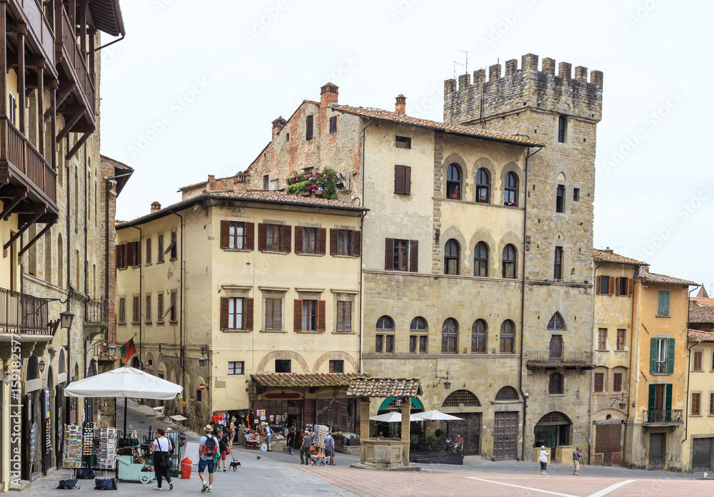 Arezzo in Tuscany, Italy - Piazza Grande, main  square of historic Arezzo