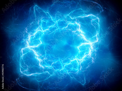Obraz na plátně Blue glowing plasma lightning
