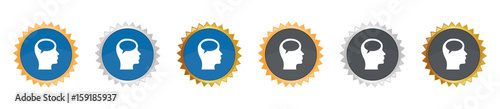 Kopf  mit Sprechblase - Gedanken - Gezacktes Button-Set