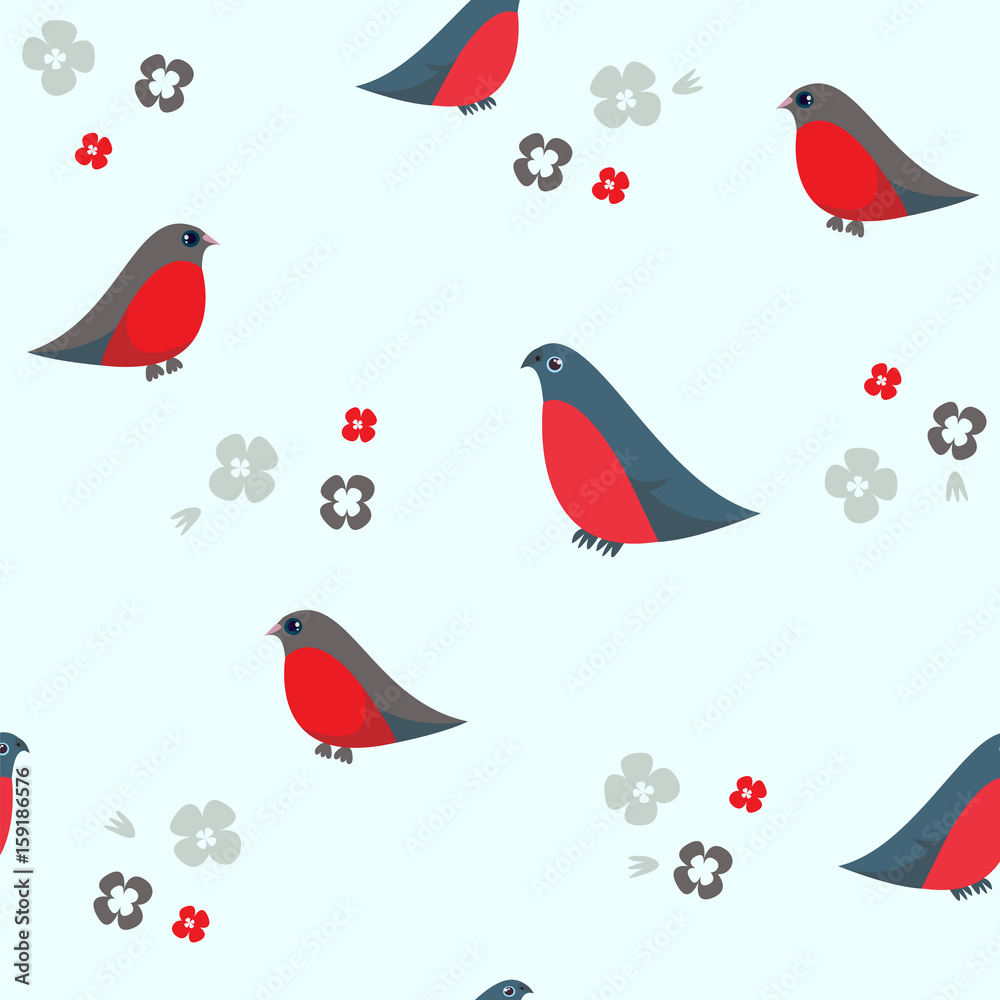 Fototapeta premium Seamless pattern with bullfinches.