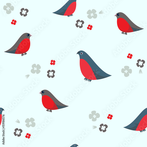 Seamless pattern with bullfinches.