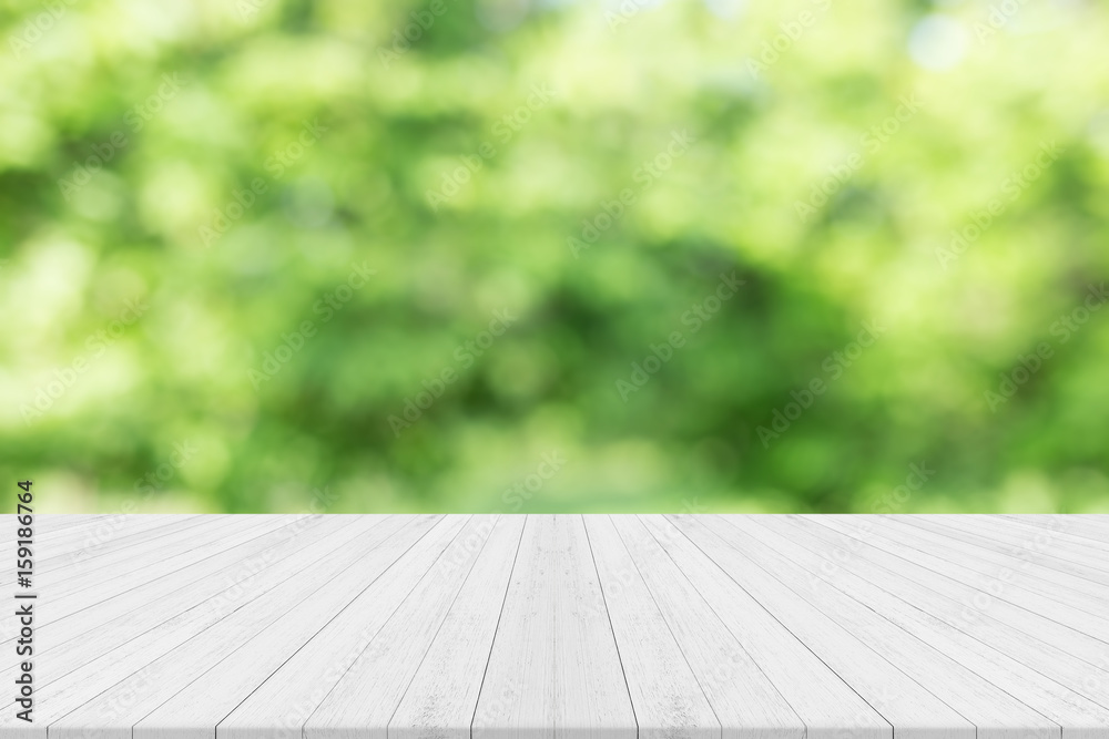 Empty white wooden table with nature green blurred background,Free space  for product editing Stock Photo | Adobe Stock
