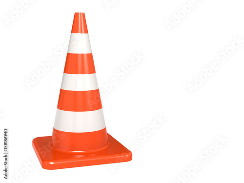 Isolated orange white traffic cone