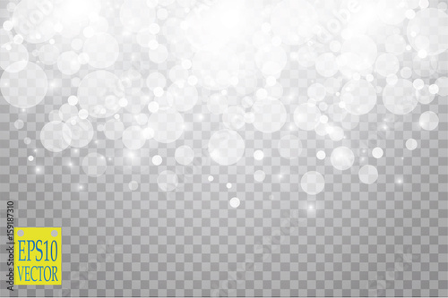 Abstract white bokeh effect explosion with sparks modern design. Glow star burst or firework light effect. Sparkles light vector transparent background. Christmas Concept. Flicker magic effect