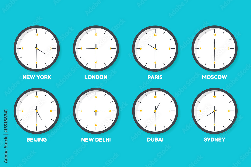 Vector illustration of set time zone clocks Vector illustration of set time zone clocks